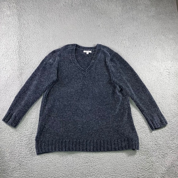 ORVIS V Neck Chenille Knit Sweater Women XL Blue Marled Long Sleeve Cozy Casual - Picture 2 of 10
